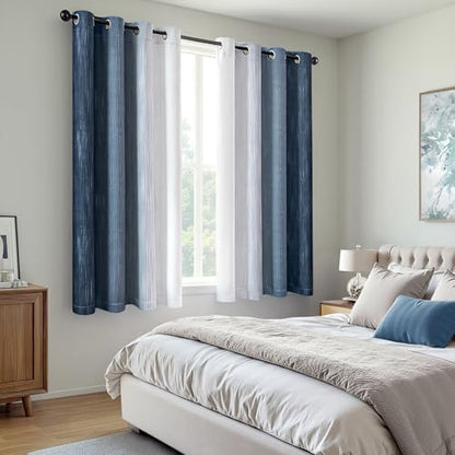 MIULEE Navy Blue and Greyish White Ombre Blackout Curtains 52Wx63L Set of 2 | Full Room Darkening,Thermal Insulated,63 Inch Long,Grommet Drapes for Bedroom/Living Room,Modern Window Treatments - color: Navy Blue and Greyish White, size: 52"W x 63"L (Pack