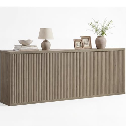 SICOTAS Buffet Cabinet with Storage Sideboard Cabinet with Doors & Shelves | Accent Sideboard Modern Credenza Fluted Storage Cabinet Mid Century Media Console for Living Room Kitchen Dining Hallway - color: Grey Alder, size: 3 Pieces