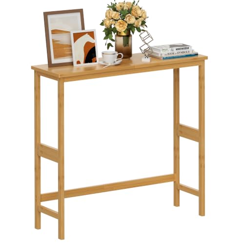 VASMIA Console Table, Small Entryway Table, Narrow Bamboo Sofa Table, for Entryway, Living Room, Foyer, Natural - color: Natural, size: 9.45"D x 31.5"W x 29.53"H