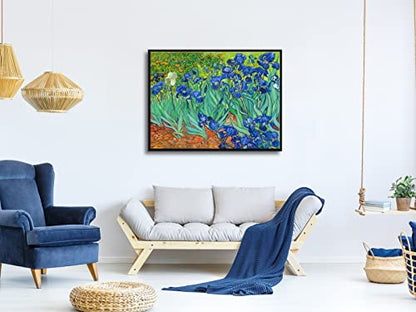 Wieco Art Framed Wall Art Irises by Van Gogh Famous Flowers Oil Paintings Reproduction Large Canvas Prints Modern Canvas Prints Artwork Pictures on Canvas for Wall Decor Black Frame - size: 32"L x 24"W