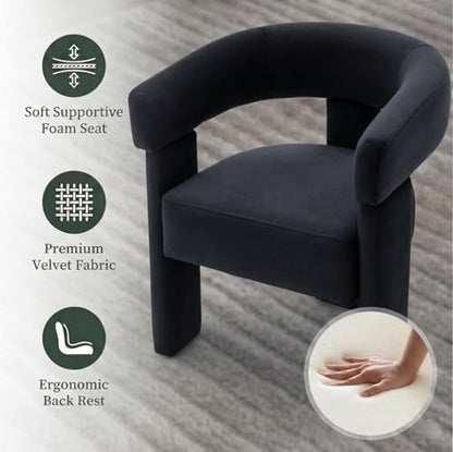 Black Velvet Dining Chair Modern Barrel Chair with Open Curved Back Armrests Compact Accent Chair for Kitchen Dining Room Living Room - color: Black, size: Set of 1