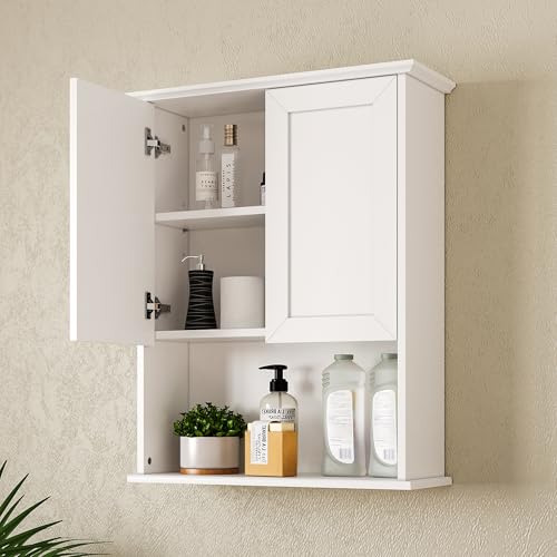 Bathroom Wall Cabinet, Over The Toilet Storage Cabinet, 24x30 Inch Bathroom Medicine Cabinet with 2 Door & Adjustable Shelves, Bathroom Cabinet Wall Mounted, for Laundry Room, Kitchen - color: White
