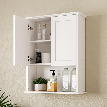 Bathroom Wall Cabinet, Over The Toilet Storage Cabinet, 24x30 Inch Bathroom Medicine Cabinet with 2 Door & Adjustable Shelves, Bathroom Cabinet Wall Mounted, for Laundry Room, Kitchen - color: White