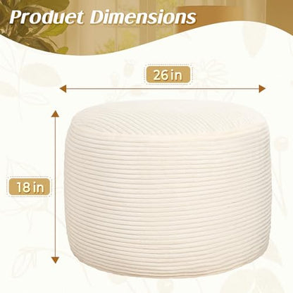 Round Ottoman Foot Rest Pouf for Living Room Couch - Soft Plush Hassock - color: Beige