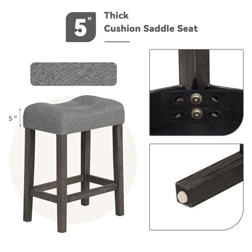 59" Counter Height Bar Table Set with Power Outlet, Industrial Breakfast Table with 3 Padded Stools, 4 Piece Bar Table and Chairs Set for Living Room, Dining Room, Dark Gray - color: O-dark Gray