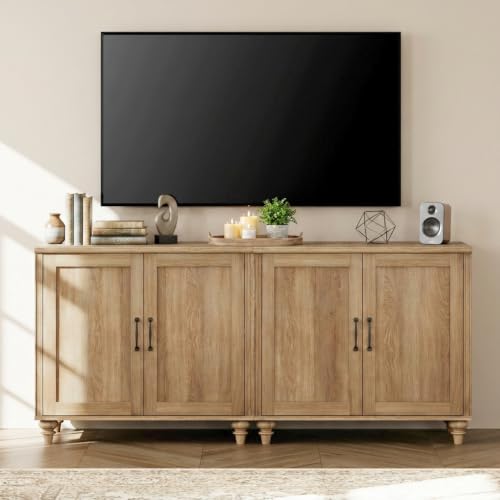 WAMPAT TV Stand for 75 inch TV with 4 Wood Doors, Oak | Farmhouse Wood Universal TV Stands with Storage Cabinets, Morden Entertainment Center TV Console Table - color: Oak-b, size: 2