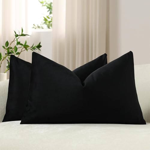 Lumbar Pillow Covers 12x20 Black: Pack of 2 Cozy Soft Velvet Rectangular Modern Luxury Decorative Throw Pillow Cases for Sofa Couch Living Room Bed Home Decor - color: Caviar, size: 20" x 12" (Pack of 2)