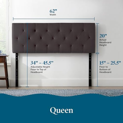 Lucid Mid-Rise Upholstered Headboard - Diamond Tufted - Padded Polyester - Adjustable Height from 34” to 46” - Easy Assembly - Bed Frame or Wall Mount - Sturdy - Charcoal - Queen Size - color: Charcoal, size: Queen