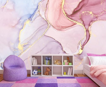 Pink Marble Wallpaper Mural Peel and Stick 137"x100" | Girls Room Bedroom - color: ZZ-019, size: 137" x 100"