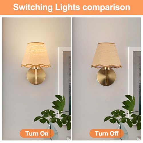 ADISUN Wall Sconce Set of 2, Gold Plug in Wall Lamps for Living Room, Hardwired. Rattan Shade Wall Lights for Bedroom Living Room Hallway Kitchen - color: Gold, 10inch