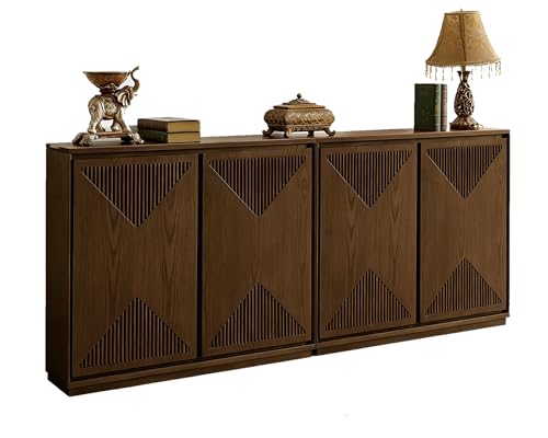 Narrow Buffet Cabinet Sideboard with Storage,Brown Walnut,2 Pieces | Mid Century Modern Narrow Modular Storage Cabinets;Long TV Media Console Table;Thin Cabinet for Living Room,Entryway,Hallway - color: D- Brown Walnut, size: 2 Pieces