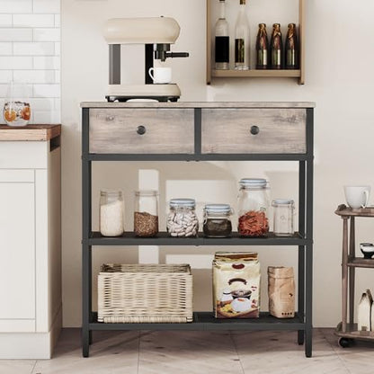 HOOBRO 29.5" Narrow Console Table with 2 Fabric Drawers, Sofa Table, Small Entryway Table with 3-Tier Storage Shelves, Behind Couch Table, for Living Room, Hallway, Greige and Black BG72XG01 - color: Greige + Black