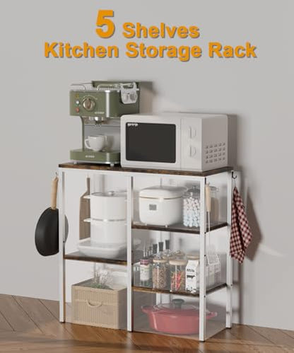 4-Tier Kitchen Microwave Oven Stand, Adjustable Coffee Bar Station for Small Appliance, Baker's Rack with 4 Hooks & 7 Storage Shelves for Kitchen, Living Room, White - color: White