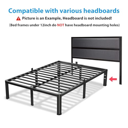 VIPSHOW 12 Inch Full Bed Frame with Round Corners No Box Spring Needed | 3500lbs Heavy Duty, Under bed storage, 4 mattress stoppers, Headboard holes, Noise-free, Easy assembly & rubber covers - size: Full, style: 12 Inch