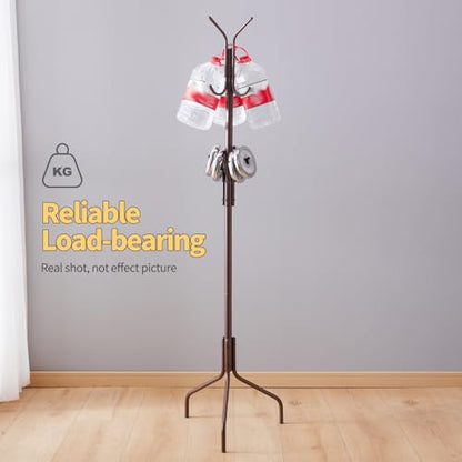 Coat Rack Freestanding,hat and coat rack stand for entryway,Living Room,Bedroom,Metal coat tree with12 Hooks and 3 Legs (Brown) - color: Brown