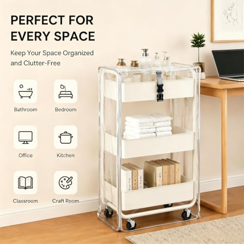 Rolling Utility Cart Cover Frosted PVC Dustproof Protective Cover 17x13x31 | Frosted PVC, waterproof, dustproof, privacy protection, durable, easy clean, custom fit, all-season use, tear-resistant - color: Transparent