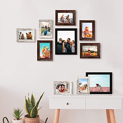LUCKYLIFE Picture Frame Set 10-Pack, Gallery Wall Frame Collage with 8x10 5x7 4x6 Frames in 3 Different Finishes - color: Black&Brown&Distressed white