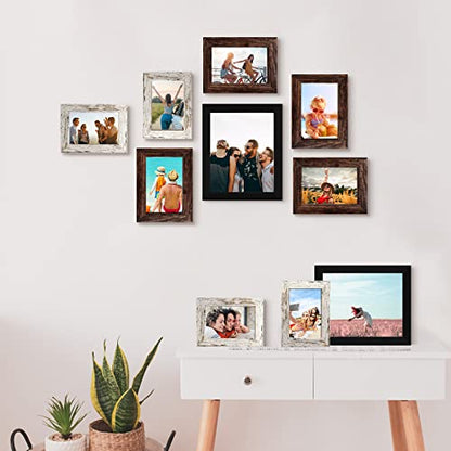 LUCKYLIFE Picture Frame Set 10-Pack, Gallery Wall Frame Collage with 8x10 5x7 4x6 Frames in 3 Different Finishes - color: Black&Brown&Distressed white