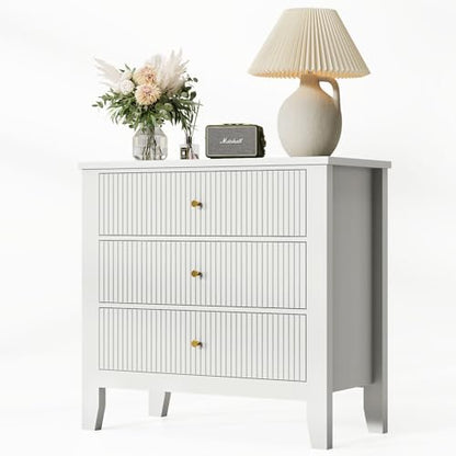 Upgraded Wide & Tall Fluted Nightstand for Bedroom, 32" Extra Wide Modern Bedside Table with Charging Station, Curved Profile Design Drawers, End Table with Metal Handles for Living Room, Entryway - size: 3 drawers-1pc