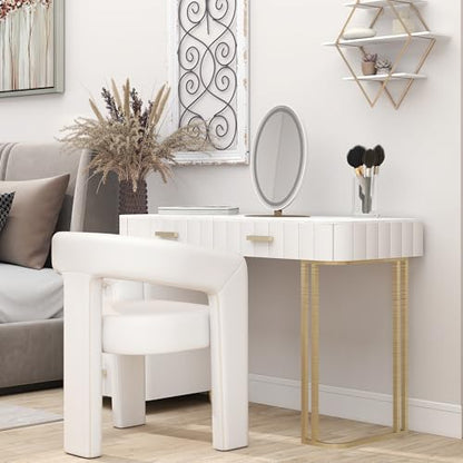 HNY Modern PU Leather Barrel Single Dining Chair, White | Upholstered Accent Armchair With Wide Seat Stylish Design For Living Room Bedroom Vanity And Small Spaces - color: White Pu