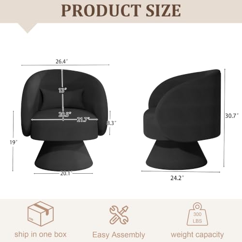 Swivel Barrel Chair Set of 2 , 360 Degree Small Accent Chair, Linen Black | Modern 360 Degree Swivel Barrel Chair Set, Comfy Small Vanity Accent Chair with Pillow for Living Room,Bedroom,Office - color: Black
