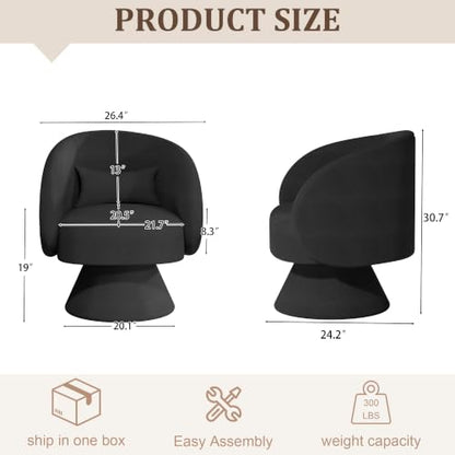 Swivel Barrel Chair Set of 2 , 360 Degree Small Accent Chair, Linen Black | Modern 360 Degree Swivel Barrel Chair Set, Comfy Small Vanity Accent Chair with Pillow for Living Room,Bedroom,Office - color: Black