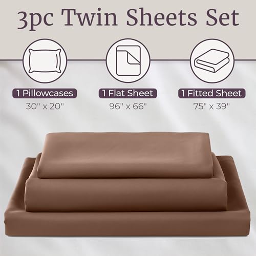 Brushed Microfiber Sheet Set- 3 Piece Bed Linens-Fitted & Flat Sheets.(Twin, Brown) - color: Brown, size: Twin