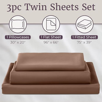 Brushed Microfiber Sheet Set- 3 Piece Bed Linens-Fitted & Flat Sheets.(Twin, Brown) - color: Brown, size: Twin
