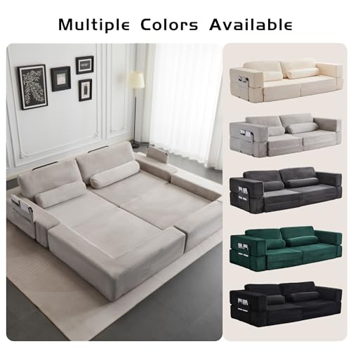 49" Foldable Modular Studio Couch, Space Saver Bed with High Density Foam, Sofa Individual with Creative Shape for Apartment Leisure Scenes, Light Grey - color: Light Grey