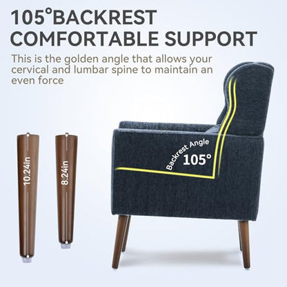 Modern Accent Chair, Upholstered Armchair with Pillow, Fabric Single Sofa Chair with Lounge Seat and Wood Legs Accent Chair for Living Room Bedroom Small Spaces (Dark Blue) - color: Dark Blue, size: Set of 1