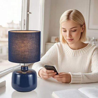 Oslo Small Ceramic Table Lamp for Living Room and Bedroom,Modern Kids Night Table Lamp,Φ7.09×H13.39IN,Bulb Excluded,Light Pink,Navy Blue - color: Navy Blue