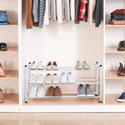 STORAGE MANIAC Expandable Shoe Rack, 12 Pairs Stackable Small Shoe Rack, Metal Adjustable Shoes Organizer for Closet, Entryway, Hallway, Garage, Front Door, Shoes Shelves, White 3 Tier - color: White, size: 3 Tier