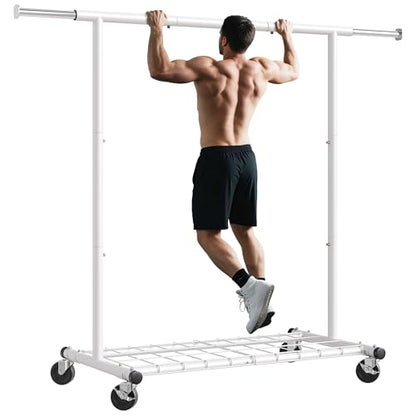 Raybee Clothes Rack, Metal Rolling Garment Rack with Extendable Rod | Storage Mesh Shelf, Lockable Wheels, Tool-Free Assembly, Collapsible Frame, for Bedroom, Laundry, Closet, Commercial, White - color: White, style: Single Rod