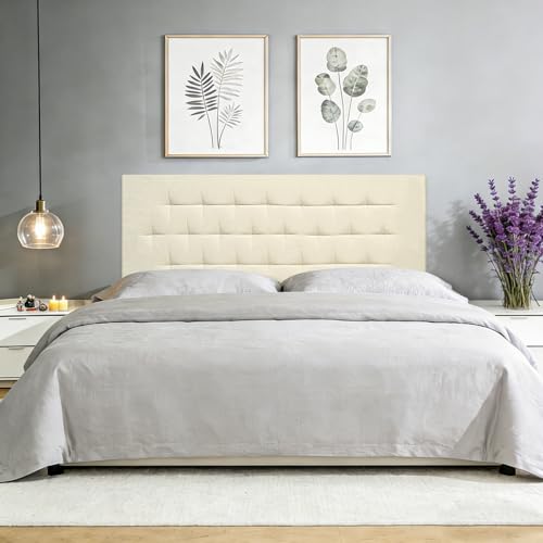 Upholstered Headboard Queen Size, 59" x 23" Easy No-Tools Wall Mounted Bed Headboards, Modern Linen Button Diamond Tufted Design, Beige - size: 59"x23"