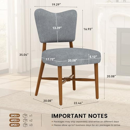 Dining Chairs Set of 6, Linen Upholstered, Solid Wood Legs, Gray | Mid Century Farmhouse, Cross-Brace Reinforced, Padded Cushion, Easy 15-Min Assembly, Kitchen Dining Room - color: Grey, size: Set of 6
