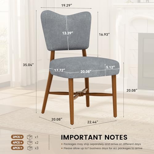 Mid Century Dining Chairs Set of 4, Linen Seat, Wood Legs, Gray | Farmhouse, Upholstered Padded Cushion, Solid Wood Cross-Brace, Easy 15-Min Assembly, Kitchen Dining Room - color: Grey, size: Set of 4