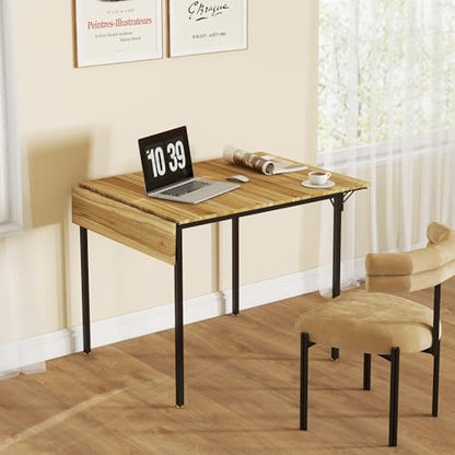 HOMCOM Industrial Folding Dining Table for 2 to 4 Space Saving Walnut | Drop Leaf Kitchen Table, for Small Spaces