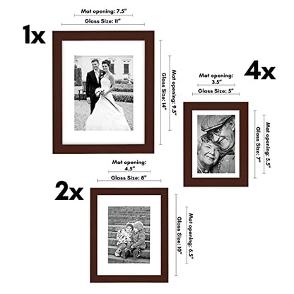Americanflat Gallery Wall Frame Set of 7 - Mahogany | Includes one 11x14, two 8x10 and four 5x7, shatter-resistant glass, hanging hardware included - color: Mahogany, style: 7 Pack