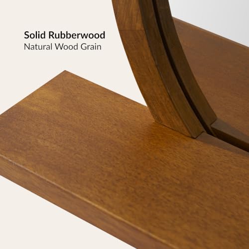 24" Round Wall Mirror with Shelf, Solid Wood Frame