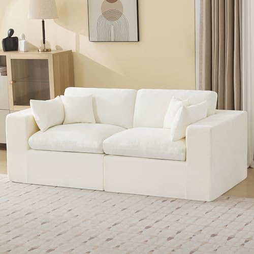 83''Cloud Boneless Sectional Couch, Modular Sectional Sofa Deep Seat, Upholstered Convertible Comfy Loveseat Chenille Memory Foam Sofa Couches for Living Room, Beige - color: Beige, size: 83"/2 Seater
