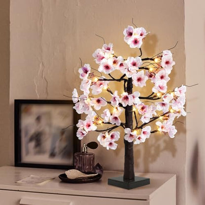 24IN Lighted Cherry Blossom Tree 24 Warm White LED Tabletop Artifical Bonsai Tree with Timer Battery Operated for Wedding Party Spring Christmas Home Indoor Japanese Room Decor - size: 24 INCH