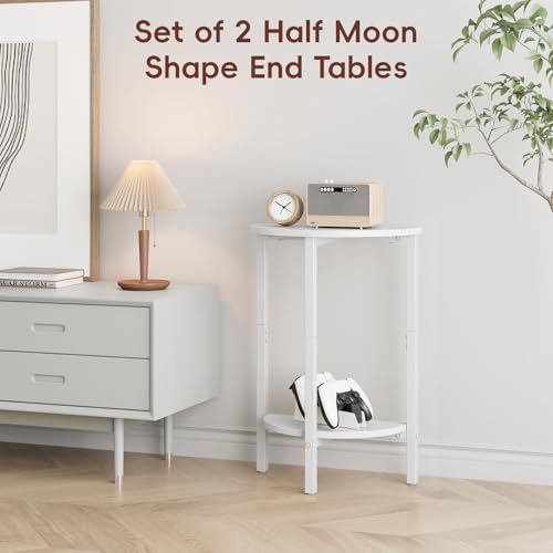 Side Table, Small Round End Table, Set of 2 Half Round Side Table Half Moon Tables, Circle Table Small Round Coffee Table for Living Room, Thin Accent Sofa Table Narrow Entryway Tables, White - color: White
