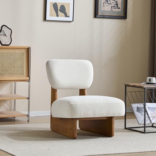 Christopher Knight Home Mores Low Profile Accent Chair Set of 2, Modern Living Room Armless Lounge Chair, Fabric Comfy Reading Chair for Bedroom, Wooden Frame and Thick Padded Seat, Beige + Natural - color: Beige + Natural