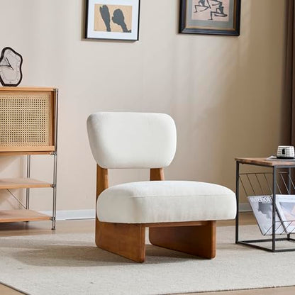 Christopher Knight Home Mores Low Profile Accent Chair Set of 2, Modern Living Room Armless Lounge Chair, Fabric Comfy Reading Chair for Bedroom, Wooden Frame and Thick Padded Seat, Beige + Natural - color: Beige + Natural