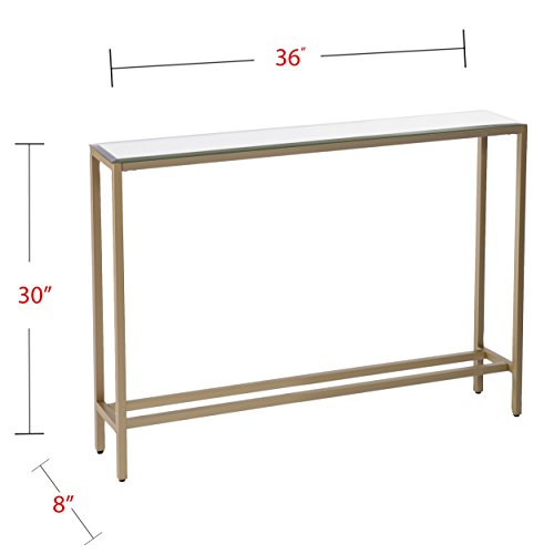 SEI Furniture Darrin Narrow Mini Console Table With Mirrored Top, Transitional Style With Glam Touch Powder-Coated Iron, Gold - size: 36"