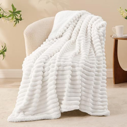 INFIIXSO Sherpa Throw Blanket for Couch - Super Soft & Warm Striped Fleece Blanket, Cozy Plush Fluffy Blanket All Season Use (Off White, 60x80 Inches) | Super Soft Thick Warm Striped Sherpa Blanket for Bed Sofa, Cozy Plush Fluffy Throw Gift for Women, Roo