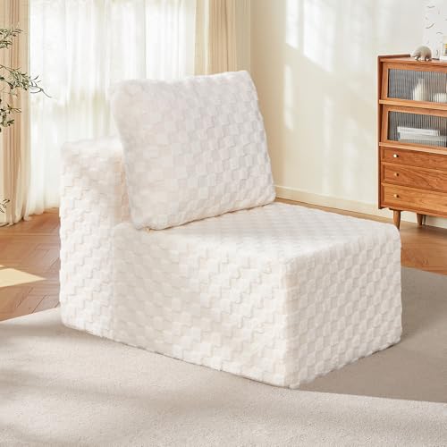 Hobestluk 1 Seat Large Sofa with L Shape Memory Foam Cloud Couch Sofa | PLUSH WHITE,Single,Cozy Fabric,No Assembly,Cloud Chair,With Pillows,For Livingroom Bedroom,Free Combination - color: Snow White, size: Single