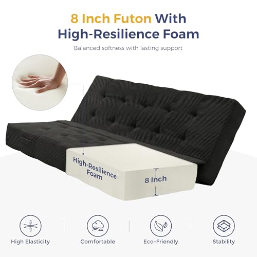 MAXYOYO Foldable Mattress, 8-Inch Tufted Futon Mattress with Handles | Tufted Floor Sofa Bed and Versatile Mattress, Carry Handles for Living Rooms or Guest Rooms, Frame Not Included, Black - color: Black