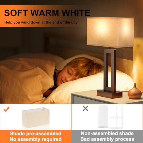 Seealle Bedroom Lamps for Night Stands - Touch Control, 3 Way Dimmable, USB C+A Charging, LED Bulbs, Easy Assembly(Yellow&Brown) - color: P. Beige&Coffee, size: Medium(19.6in)
