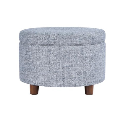 HomePop 24" Large Round Storage Ottoman - Blue Gray Woven Fabric - color: Blue Gray Woven Fabric